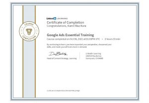 Certificate of Completion Google Ads Essential Training