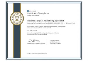 Certificate of Completion Become A Digital Advertising Specialist